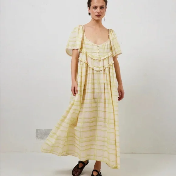 NEW VRG GRL La Prairie Smock Midi Dress // Check plus size curve boho oversized - Picture 2 of 6